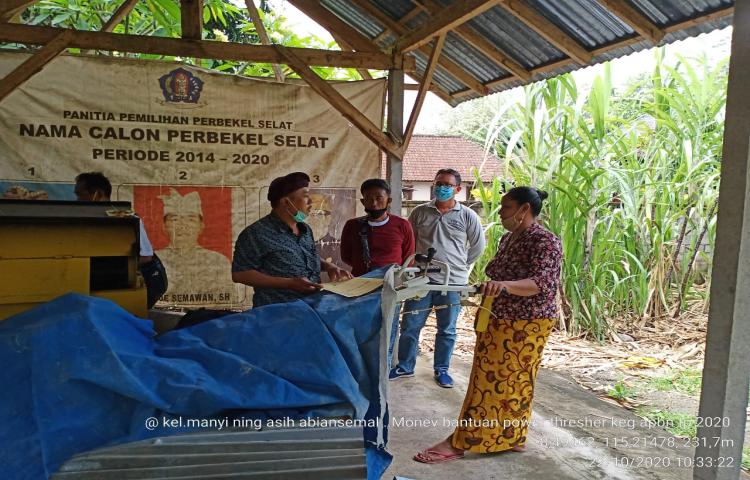 Jajaran Bidang TPH Diperpa Bersama Ka. BPP Dampingi Tim Distanpangan Prov. Bali Monev Alsintan Pasca Panen Kegiatan Ditjen TP Kementan RI Tahun 2020