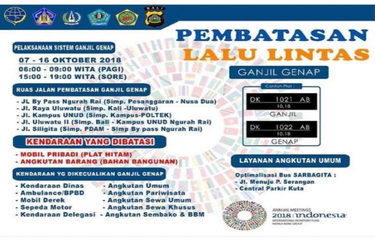Pemberlakuan system Ganjil/ Genap pada saat Gelaran IMF-WB di Bali