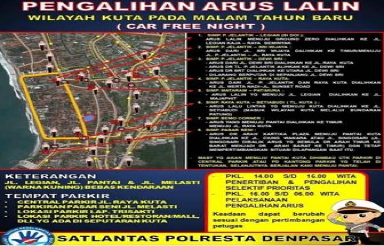 Pengalihan Arus Lalu Lintas wilayah Kuta pada malam Tahun Baru (Car Free Night)