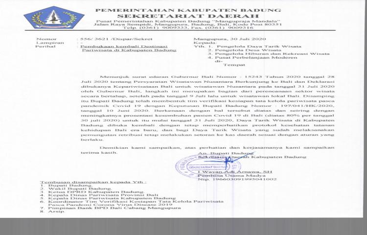 Pembukaan kembali Destinasi Pariwisata di Kabupaten Badung