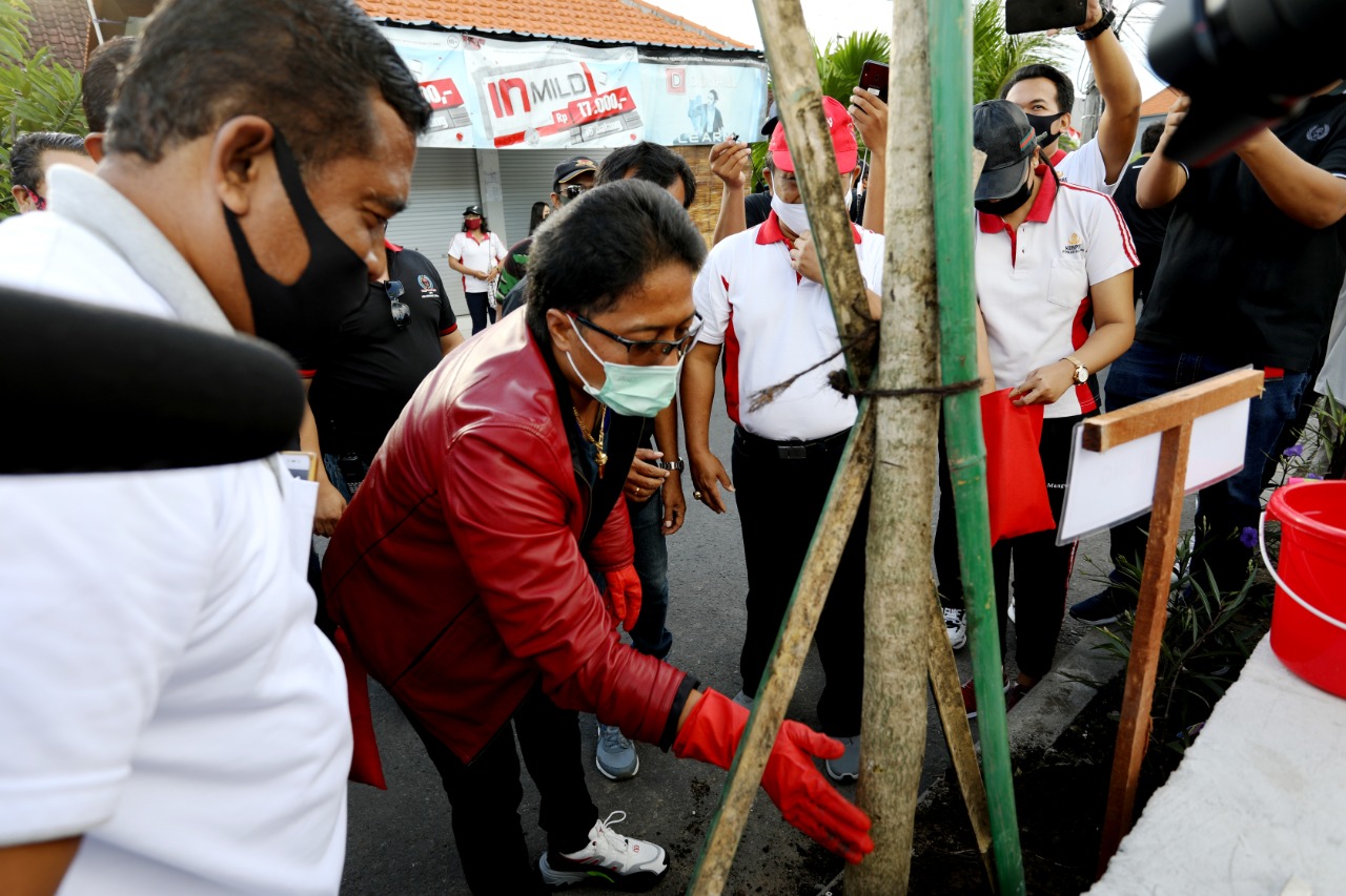 Dukung Estetika dan Penghijauan Tukad Mati, Bupati Giri Prasta Pimpin Penanaman Pohon Tabebuya di Sepanjang Tukad Mati Tengah