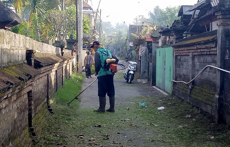 Jaga Keindahan Petugas Kebersihan Rutin Pangkas Rumput Liar
