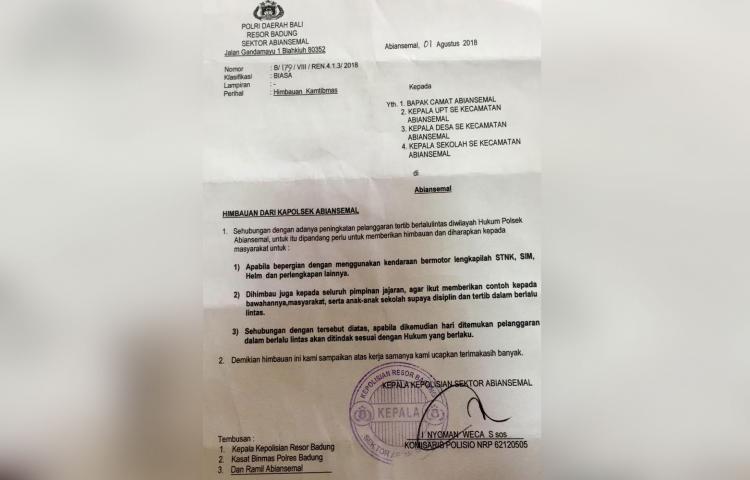 Pelangaran Lalu Lintas Meningkat, Kapolsek Abiansemal Berikan Himbauan Kamtibmas Kepada Jajaran Pemerintah Di Abiansemal