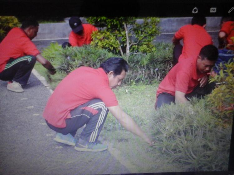 Bersih itu sehat, Perbekel Belok/Sidan membersihkan taman.