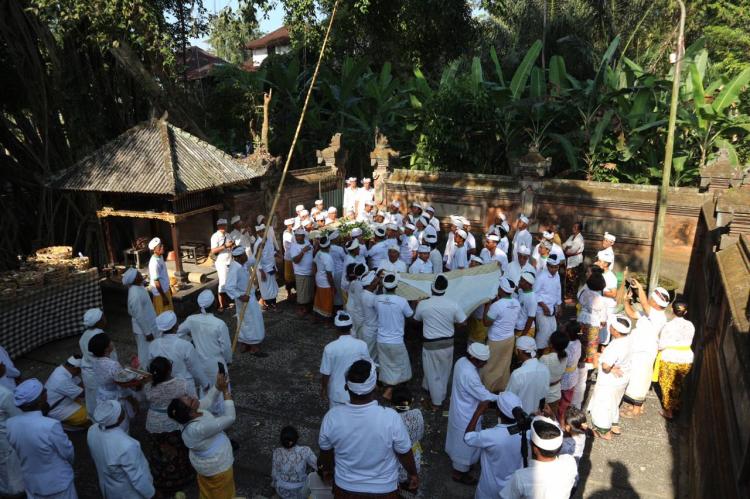 Perbekel Mengwi ikut serta dalam Prosesi Ngangget Don Bingin di Pura Taman Sari