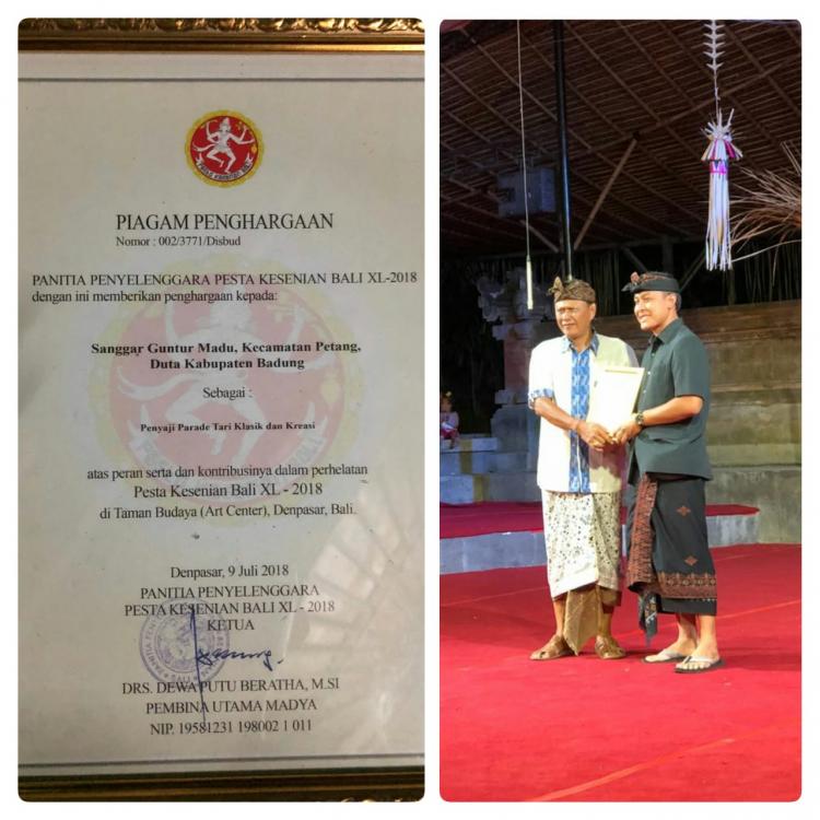 SALAH SATU SANGGAR DI DESA PANGSAN MENDAPATKAN PENGHARGAAN DARI PANITIA PENYELENGGARA PKB XL-2018