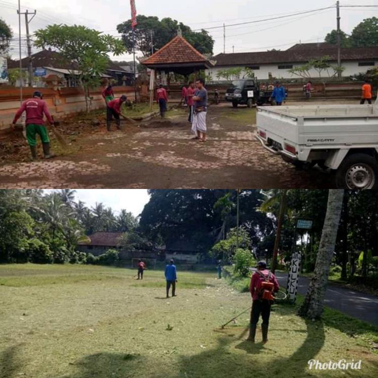 JUMAT BERSIH, PERBEKEL PANTAU LANGSUNG PETUGAS BERSIHKAN LINGKUNGAN