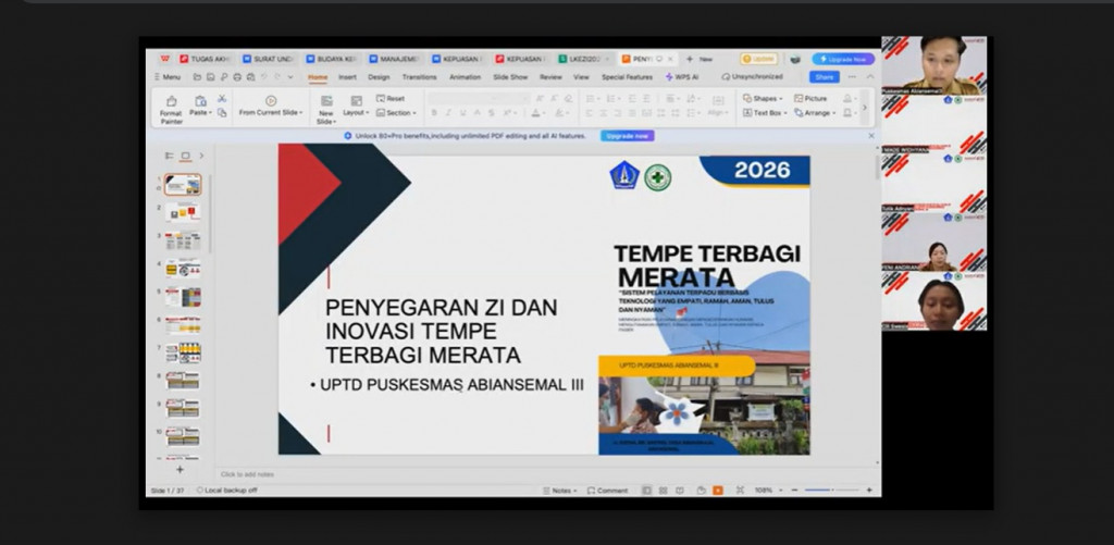 Refreshing Pembangunan dan Evaluasi ZI Menuju WWBM di UPTD Puskesmas Abiansemal III melalui Daring (Zoom Meeting)