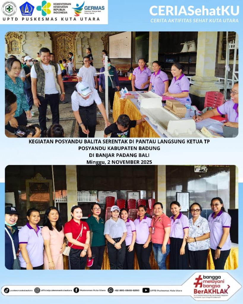 KEGIATAN POSYANDU BALITA SERENTAK DI PANTAU LANGSUNG KETUA TP POSYANDU KABUPATEN BADUNG DI BANJAR PADANG BALI