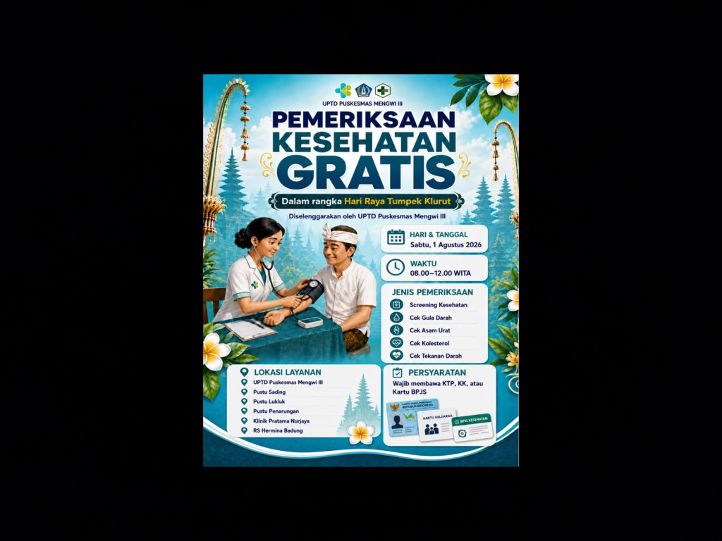 Pemeriksaan Kesehatan Gratis dalam rangka "Hari Raya Tumpek Krulut" 1 Agustus 2026